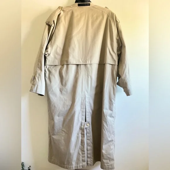VTG. Geraldo Beige & Navy Double-Breasted Trench Coat Fennel Neck Unisex - Picture 8 of 11